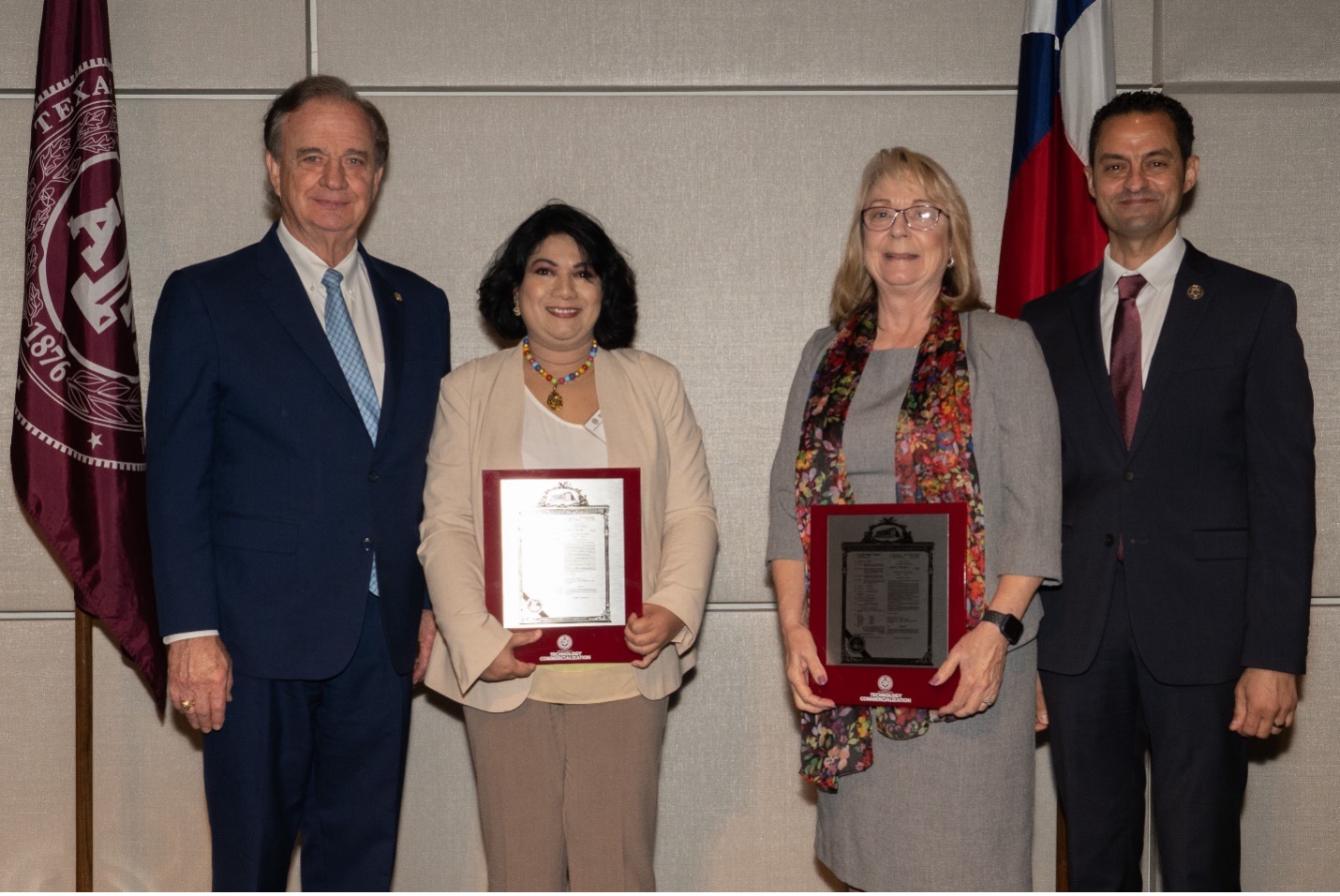 Dr. Mahua Choudhury and Dr. Allison Ficht Presented with Texas A&M University 2023 Chancellor’s Patent and Innovation Awards by Chancellor Sharp for Hydrogel Condom